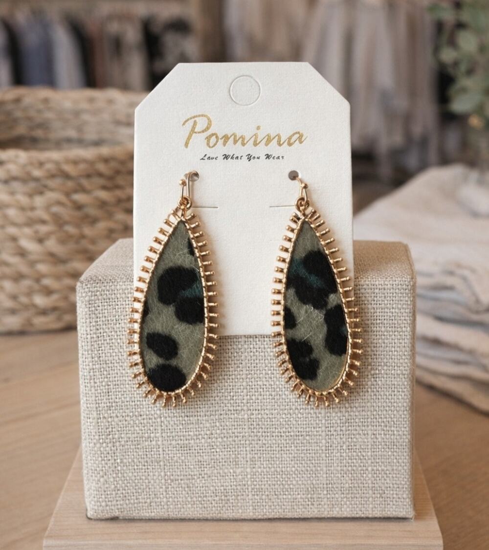 Pomina Gold Green Animal Print Earrings New